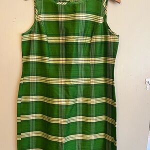 French Connection Green Plaid Silk Sheath Midi Dress